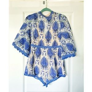 Blue and White Lacy Romper